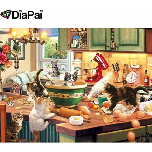 DIAPAI 100% Full Square/Round Drill 5D DIY Diamond Painting "Animal cat kitchen" Diamond Embroidery Cross Stitch 3D Decor A20160