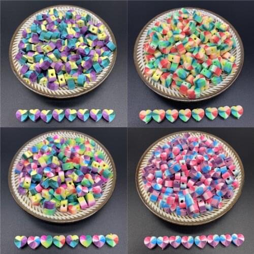 30pcs/Lot 10mm Clay Spacer Beads Heart Shape Rainbow Beads Polymer Clay Beads For Jewelry Making DIY Handmade Accessories