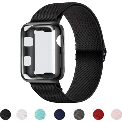Scrunchie Strap+case for Apple watch band 44mm 40mm 38mm 42mm Adjustable Elastic Nylon solo Loop bracelet iWatch 3 4 5 6 se