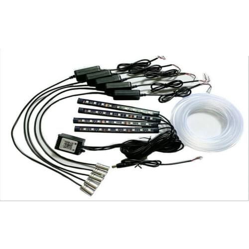 5 in 1 RGB LED Car Interior Decor Atmosphere Light Strip Moulding Lamp Optic Fiber Side glow App Smart Phone control 6M T-Cable