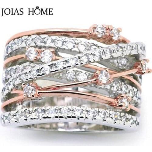 JoiasHome Luxury 925 Silver Ring Creative Rose Gold Micro Inlaid Zircon Cross Separation Ring Engagement Wedding Gift