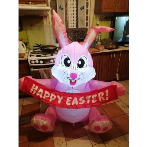 Pink Happy Easter Bunny Doll Inflatable Toy LED Night Light Figure Outdoor Garden Party Ornament Decorations Glow In The Dark