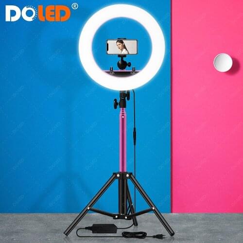 Pink Selfie Ring Light Photography LED Ringlight With Stand Stepless Dimming for T Photo Video Makeup Photographic Lighting