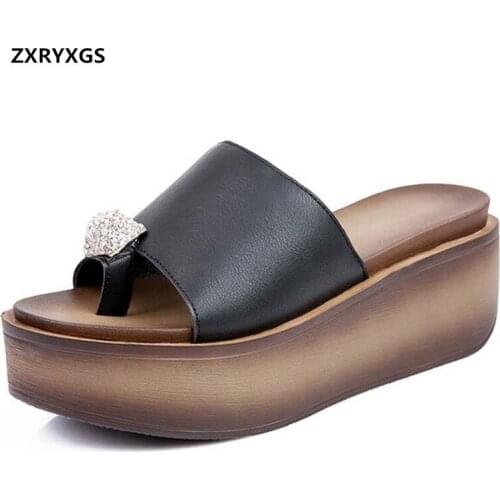 2021 New Summer High-quality PU Rhinestone Leather Slippers Womens Sandals Thick-soled Platform Slippers Heighten Shoes Sandals
