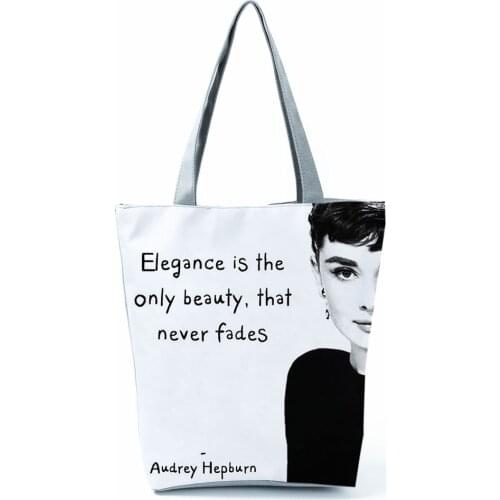 Audrey Hepburn Printed Handbag Classic High Capacity Women Storage Shoulder Bag Daily Eco Reusable Shopping Bag Custom Pattern