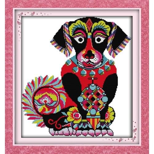 Joy sunday animal style Colorful dog embroidery kits for cross stitch cotton thread