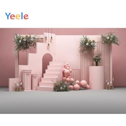 Interior Pink Stair Step Flower Balloon Scene Baby Shower Photo Background Newborn Birthday Photo Backdrops For Photo Studio