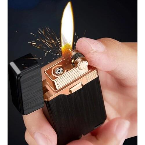 Two Flames Cigarettes Lighters Metal windproof creative Gas Lighter Butane Turbo Lighter Personality man grinding wheel lighter