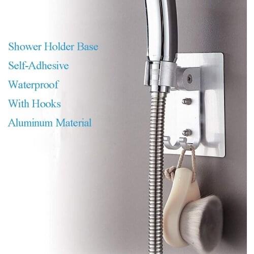 ZhangJi Seamless Bathroom Accessory Adjustable Self-adhesive Showerhead Holder Hooks Rustproof Aluminum Shower Holder No drill