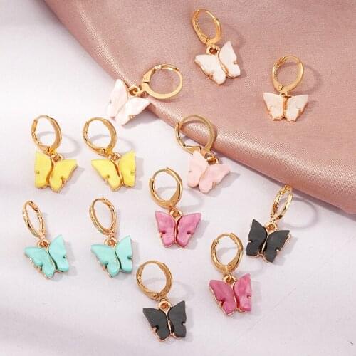 Fashion New Acrylic Butterfly Charm Earrings for Women Gold Silver Color Bow Dangle Earring Female 2020 Trendy Jewelry Cute
