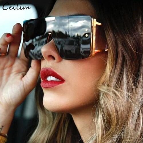 2021 New Oversized Square Sunglasses for Women Luxury Brand Big Frame Flat Top Gradient Sun Glasses Vintage Cool Black Shades