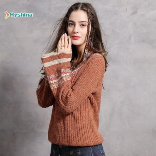 Womens Retro Embroidery Sweater Winter New Trumpet Sleeve Sweater Basic Style Shirt Loose Knit Sweater