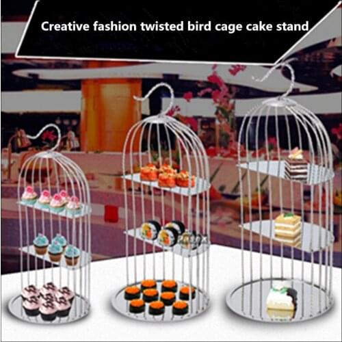 1 PCS Stainless steel bird cage snack stand creative snack afternoon tea three-layer snack plate sushi rack cake point fruit bow