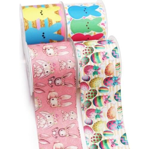 10 Yards Cartoon Easter Rabbit Printed Grosgrain Ribbon For Hair Bows DIY Crafts Handmade Accessories 50338