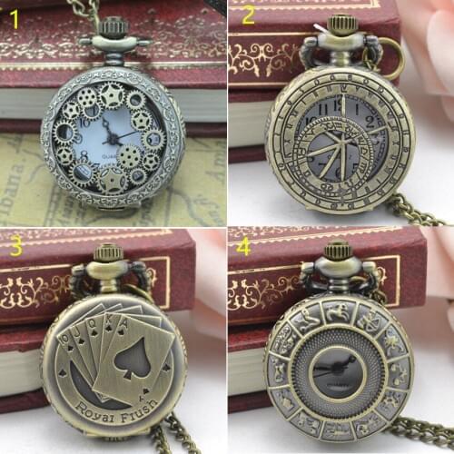 100pcs/lot Hot Sell Steampunk Gear Bronze Quartz Pocket Watch Necklace Womens Gift Sweater Chain Wholesale