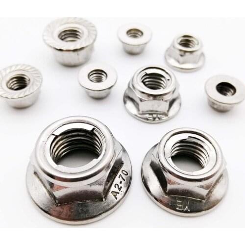 2pcs M4-M12 304 A2 Stainless Steel Prevailing Torque Type All Metal Insert Hex Hexagon Self Lock Nut With Flange Locknut GB6187