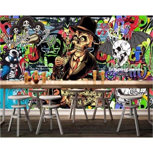 Beibehang Custom 3d wallpaper personality nostalgic retro graffiti skeleton image wall KTV background mural papel de parede