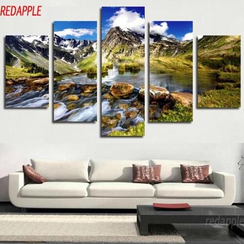 5 Panel Mountain Small Streams Landscape 3D Full Diamond painting Cross Stitch diamond Embroidery rhinestone picture mosaic art