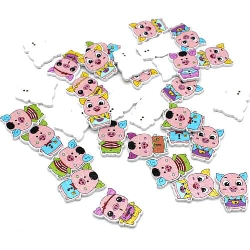 50pcs Wood Buttons pig Pattern Mixed Sewing Button Scrapbooking Embellishments Crafts DIY Decorative