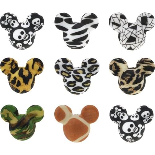 50PC 12/15mm Silicone Leopard Print Bead Food Grade Teether Round Printing DIY Crafts Baby Teether Safe Rattle Beads