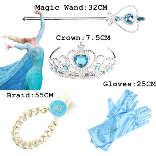 4pcs/Set Princess Accessories for Girls Halloween Cosplay Accessories Wand+Crown+Braid+Gloves Christmas Girls Wear Accessories