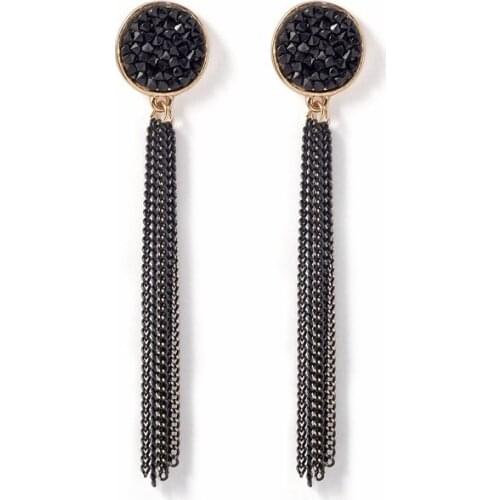 Black Long Tassel Drop Earrings For Women Crystal Metal Dangle Earrings 2019 Fashion Korea Jewelry Girls gift