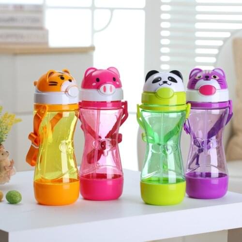 450ML Animal Plastic Straw Portable Children Water Bottle Kids Leak-Proof Shaker Fashion Sport Eco-friendly Drink Bottle Gift