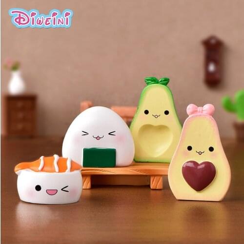 Food Avocado Sushi Tooth Egg Rice Action Figure Cartoon Animal Model Figurine Birthday Cake Decoration Toy Doll House Gift Kids