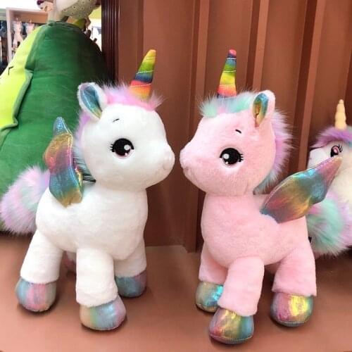 Giant Fantastic Unicorn Plush toy Rainbow Glowing Wings Stuffed Unicornio Doll toys for girl Unique Horn Xmas Gift for Her Child