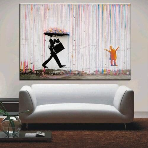 Banksy Art Graffiti Colorful Rain Prints on Canvas Modern Canvas Painting Wall Art Posters and Prints For Living Room Decoration