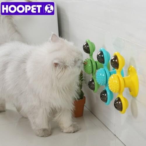 HOOPET Interactive Windmill Cat Toys Portable Scratch Hair Brush Grooming Shedding Massage Suction Cup Cats Puzzle Training Toy