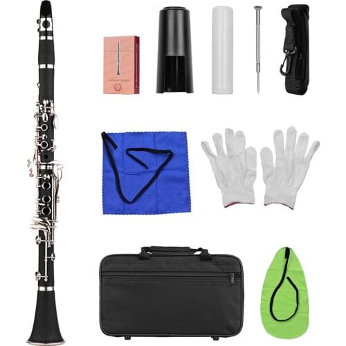 Muslady Clarinet ABS 17 Key bB Flat Soprano Binocular Clarinet with Cleaning Cloth Gloves 10 Reeds Screwdriver Reed Case New