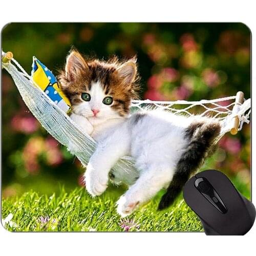 Mouse Pad with Stitched Edge,Hammock kitten animal cute cat grass Home Office Computer Accessories Mousepads
