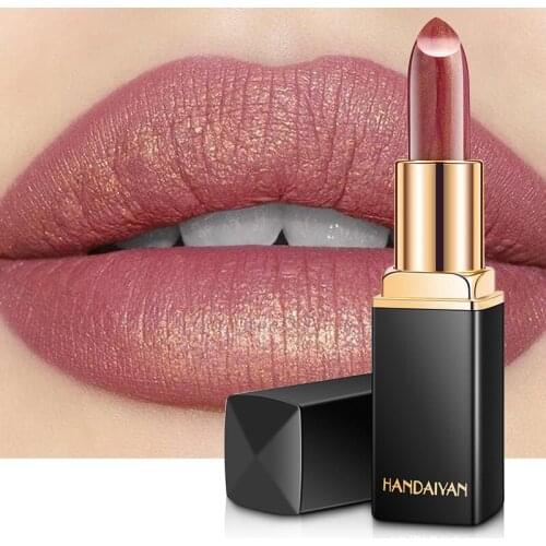HANDAIYAN Lips Makeup Waterproof Long Lasting Pigment Nude Pink Mermaid Shimmer Lipstick Luxury Makeup Cosmetics