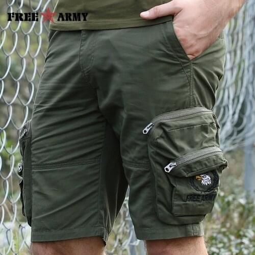 Brand Quality Military Cargo Shorts Men Army Green Zipper Big Pockets Shorts Knee-length Casual Shorts Male Mens Clothing