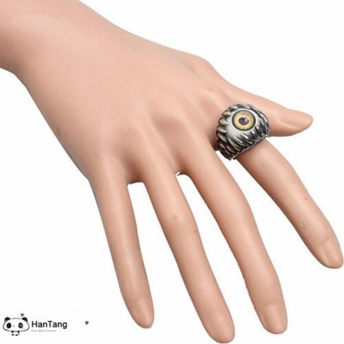Men Vintage Dragon Claw Evil Eye Skull Rings Titanium Steel Biker Ring Devil Eyeball Halloween Party Props Decoration 6Z-HH043