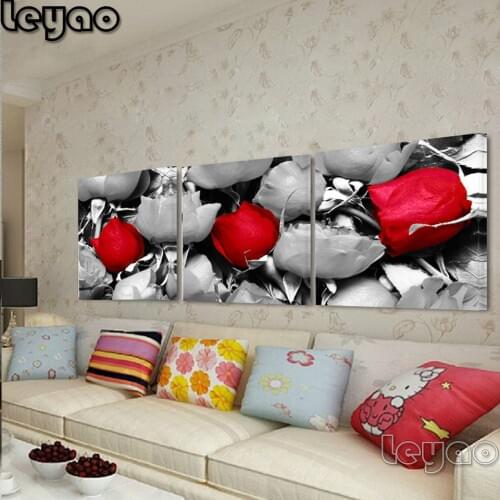 3 Pieces Diamond Painting Full Square Diamond Mosaic Sale Flowers Rhinestones Picture Diamond Embroidery Drill Flowers Rose Kits