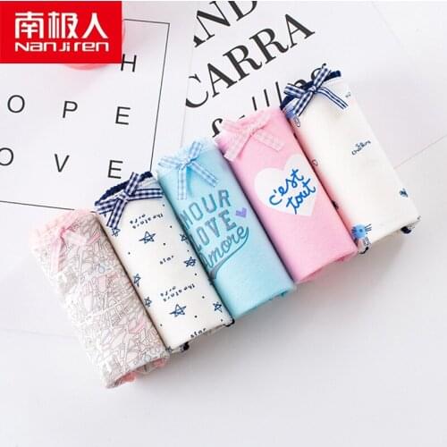 NANJIREN 5/pcs Women Briefs Cotton Print Female Underwear Many Styles Underwears Panties For Girl Comfortable Teenage Shorts