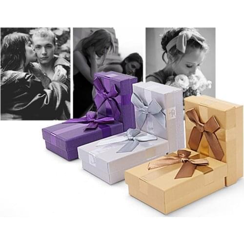 Small Square Bowknot Ring Box Earring Necklace Ring Packaging Box Paper Jewelry Gifts Boxes Valentines Day Gift Accessories