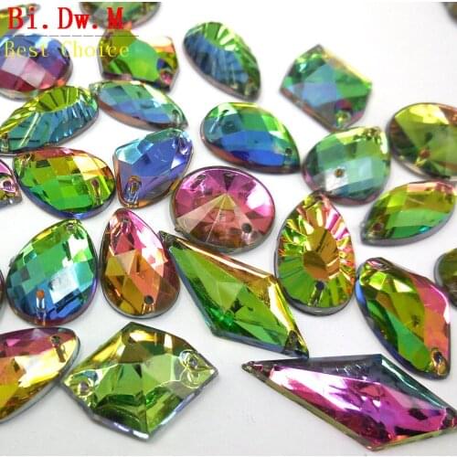 New Round Pear Marquise Triangle Rhinestones Red MultiColor Stones and Crystals Strass For Sewing Sew-on Accessories Decoration