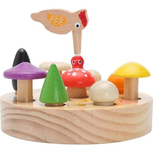 Educational Magnetic Toys for Kids Woodpecker Mushroom Harvest Wooden Toy Preschool Educational Learning Toys