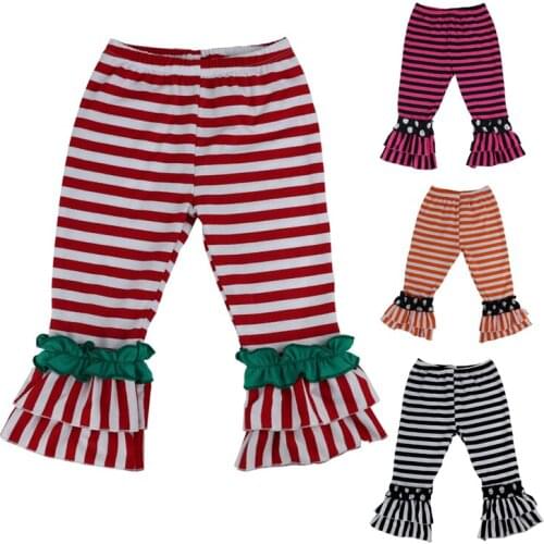 1-6T children girls spring fall Striped Polka Dot trim ruffle Pants Flare Pants kids princess Birthday Cotton Baby Pants