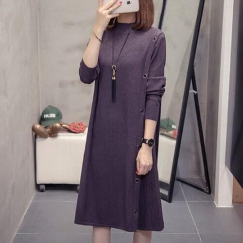 Female Causal Plus Size 4XL Sweater Dress Autumn Winter Long Pullover Loose Solid Color Knitted Pleated Dress Midi Vestido f2822