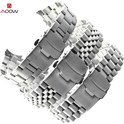 AOOW Stainless Steel Watch Band 20mm 22mm Strap Wristband Curved End Watch Strap Double Lock Buckle Replacement Wrist Belt