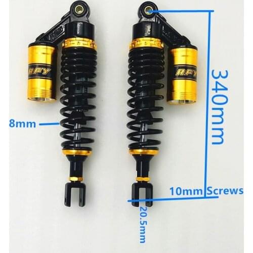 RFY 2 pcs 320mm/340mm/350mm/360mm Motorcycle Shock Absorbers For Suzuki Honda Kawasaki Yamaha Scooter ATV Quad Black+goid