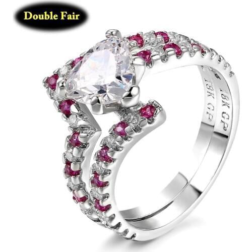 Romantic Love Heart Silver Color Ring Sets Cubic Zirconia For Women Wedding & Engagement Fashion Jewelry Wholesale DWDD019