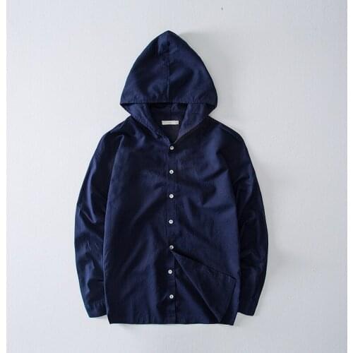 Autumn New Arrival Linen Shirts Men Long Sleeve Navy Blue Male Social Shirt Hooded Casual Button Shirt Boy Plus Size Xxxl 4xl