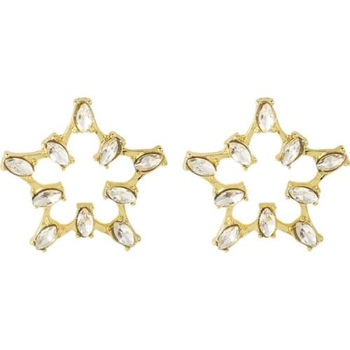 New Earrings Fashion Jewelry Simple And Sweet Hollow Out Five Pointed Star Crystal Statement Earrings Wholesale Earing Kolczyki