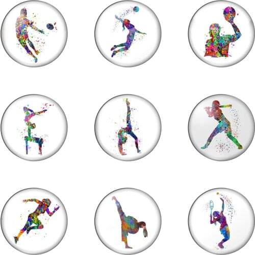 Sports Life Basketball Volleyball Baseball Running 12mm/20mm/25mm/30mm Round Photo Glass Cabochon Demo Flat Back Making Findings