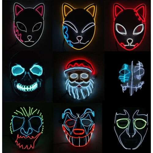 Luminous Cosplay LED Mask Halloween Party Decoration Horror Face Joker Japanese Fox EL Wire Mascara Anime Mask